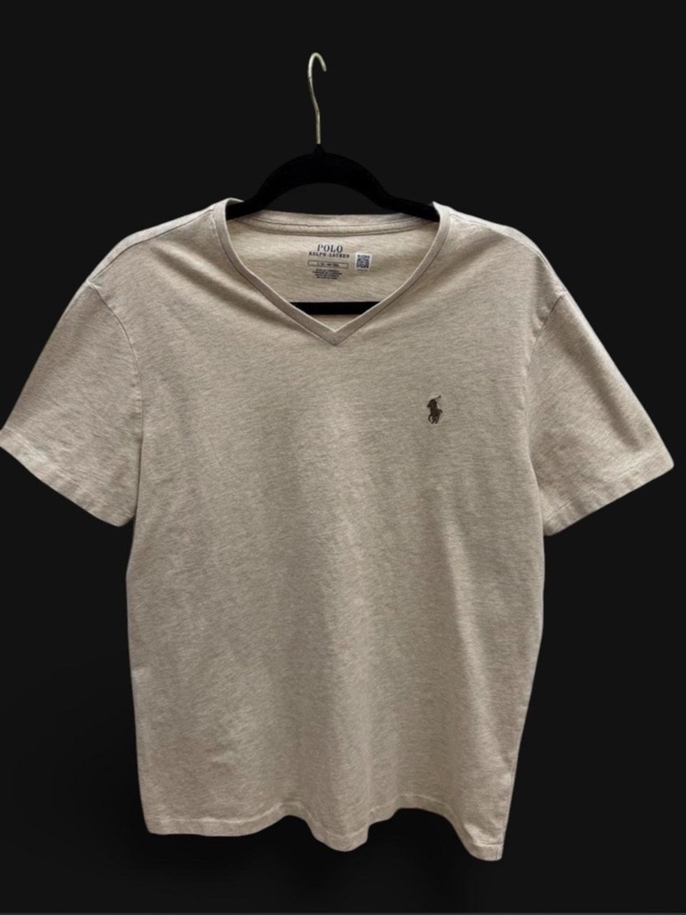 Polo Ralph Lauren Heather Oatmeal Light Biege V-Neck T-Shirt Large